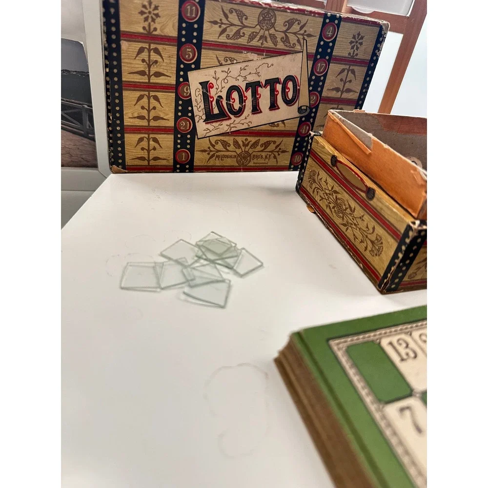 Vintage Loto Game Wooden Number Tokens Bingo Style Board Game Complete